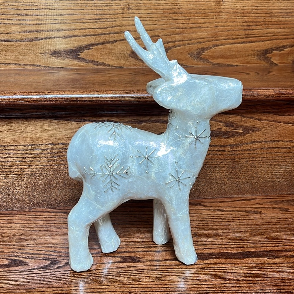 White Holiday Christmas Reindeer with Silver Snowflakes
